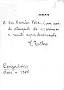 Dedicatoria manuscrita a Ramón Peña, director de Céltiga, nun exemplar de Abrente. Couzadoiro, 1925.