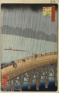 Trận mưa đột ngột trên cầu Shin-Ohashi và Atake (1857), trong trong Trăm danh thắng Edo, Hiroshige Hiroshige