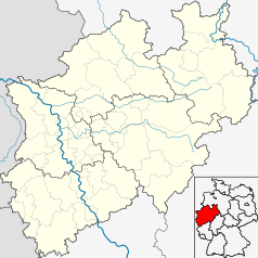 Mapa konturowa Nadrenii Północnej-Westfalii, u góry nieco na lewo znajduje się punkt z opisem „Coesfeld”