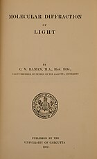 Página del título del libro de Raman Difracción molecular de la luz (1922)