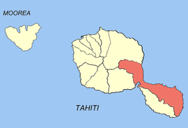 Location of the commune (in red) within the Windward Islands. The island of Meheti'a lies outside of the map.