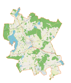 Mapa konturowa gminy Biskupiec, po lewej nieco u góry znajduje się punkt z opisem „Droszewo”