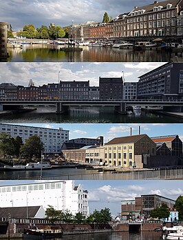 Het Bassin met pakhuizen en werfkelders, Eiffelgebouw, Timmerfabriek, KNP en Landbouwbelang