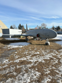 CX-133 133413 on temporary outdoor display outside of the Cold War hangar of The Military Museums, Calgary, Alberta. It has been modified back to CT-133 Mk 3 standard, previously having the rear cockpit seat replaced with an ejection seat testing mount.