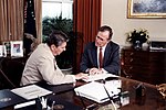 Presidenten med vicepresidenten George H W Bush 1984.