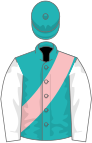 Green, pink sash, white sleeves