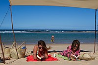 European tourists on the beach, in Inhambane, Mozambique