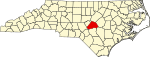 Mapa de Carolina del Norte con la ubicación del condado de Harnett