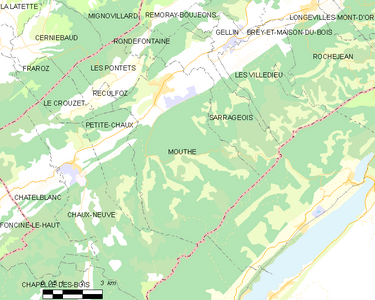 Carte représentant les limites territoriales de plusieurs communes.