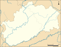 Mapa konturowa Górnej Saony, blisko prawej krawiędzi znajduje się punkt z opisem „Mandrevillars”