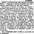 le programme de la fête patronale de Saint-Colomban du 4 juillet 1908 (journal L'Ouest-Éclair).