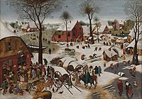 Een van de dertien nog bekende kopieën (deze in het Bonnefantenmuseum te Maastricht) van De volkstelling te Bethlehem, oorspronkelijk door Pieter Brueghel de Oude (1566)