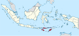 Provinsen Aust-Nusa Tenggara markert med raud farge.