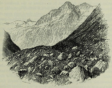 Dolina Étançons, widok w kierunku La Bérarde, z pracy Escalades dans les Alpes de 1860 à 1868 (Edward Whymper).