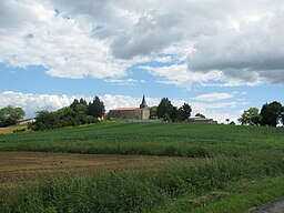 Vy över Gazax-et-Baccarisse och dess kyrka