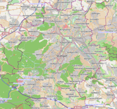 Mapa konturowa Stuttgartu, po prawej znajduje się punkt z opisem „MHPArena”