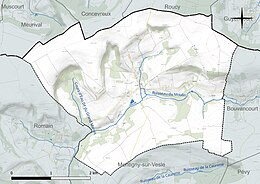 Carte en couleur présentant le réseau hydrographique de la commune