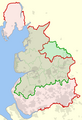 Image 4The historic county palatine boundaries in red and the ceremonial county in green (from History of Lancashire)