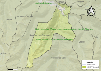 Carte des ZNIEFF de type 2 sur la commune.