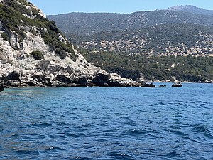 Rocks on the southern tip of the coast of Kalem Island, Turkey