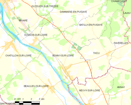 Mapa obce Bonny-sur-Loire