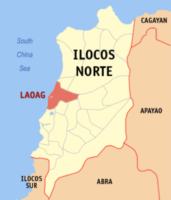 Mapa ng Ilocos Norte na nagpapakita ng lokasyon ng Lungsod ng Laoag.