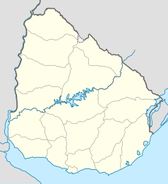 Mapa konturowa Urugwaju, blisko dolnej krawiędzi znajduje się punkt z opisem „Estadio Centenario”