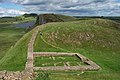 Ruinane av Castle Nick, Milecastle 39, nær Steel Rigg, mellom Housesteads og The Sill Visitor Centre for Northumberland nasjonalpark ved Once Brewed.