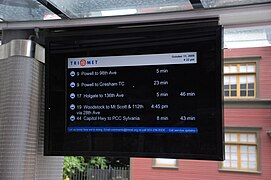 Electronic information displays inform passengers of what busses stop at that bus stop, when they are due to arrive and if buses are running late