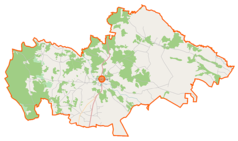 Mapa konturowa gminy Chorzele, w centrum znajduje się punkt z opisem „Chorzele”