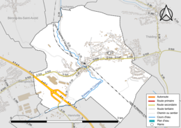 Carte en couleur présentant le réseau hydrographique de la commune