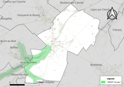 Carte de la ZNIEFF de type 1 sur la commune.