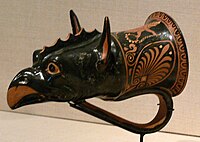 Pottery griffon's head rhyton, Apulia, c. 350–300 BC