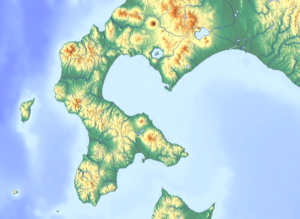 目国内岳の位置（北海道南部内）