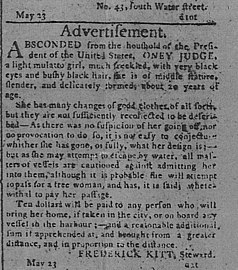 George Washington and slavery: Oney Judge "absconded from the household of the President of the United States..." (Pennsylvania Gazette, May 24, 1796)