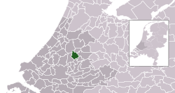 Highlighted position of Waddinxveen in a municipal map of South Holland