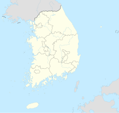 Mapa konturowa Korei Południowej, blisko centrum u góry znajduje się punkt z opisem „Mungyeong”