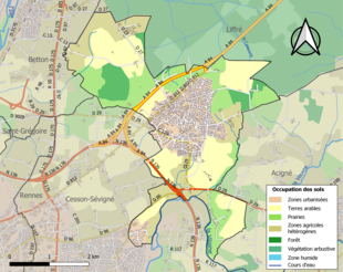 Carte en couleurs présentant l'occupation des sols.