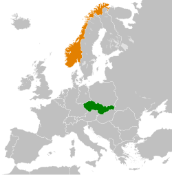 Map indicating locations of Czechoslovakia and Norway