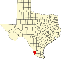 Map of Teksas highlighting Zapata County