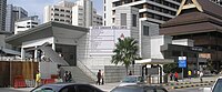 The northern entrance of the Kelana Jaya Line's Masjid Jamek subway station as seen towards the north.