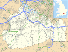 Mapa konturowa Surrey, po lewej znajduje się punkt z opisem „Stoughton”