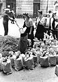 Among the materials frequently used for barricade construction are sandbags, pavement slabs and large vehicles