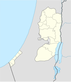 Mapa konturowa Palestyny, po lewej nieco na dole znajduje się punkt z opisem „Gaza”