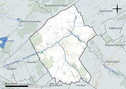 Carte en couleur présentant le réseau hydrographique de la commune