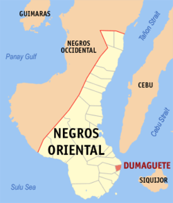 Map of Negros Oriental showing the location of Dumaguete City