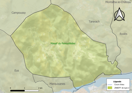 Carte de la ZNIEFF de type 2 sur la commune.