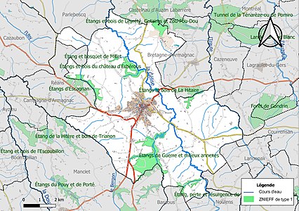 Carte des ZNIEFF de type 1 sur la commune.