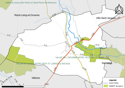 Carte des ZNIEFF de type 2 de la commune.