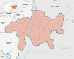 Mapa konturowa Gryzonii, w centrum znajduje się punkt z opisem „Lenzerheide”